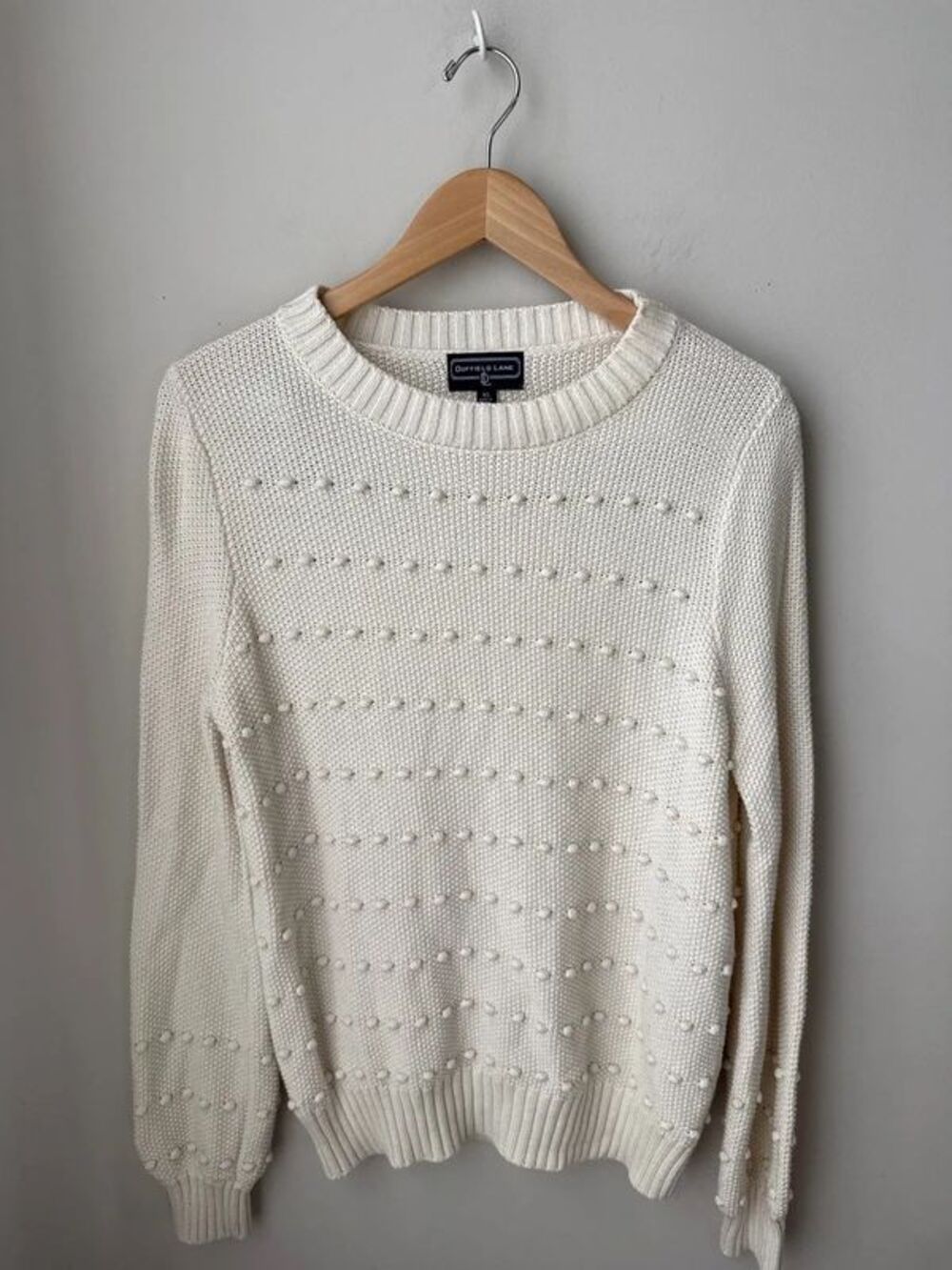 Duffield Lane Ivory Textured Pom Pom Knit Sweater XS